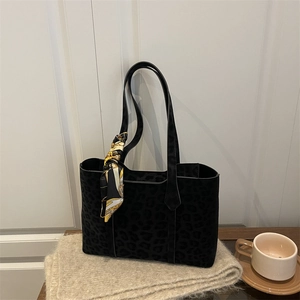 Sac fourre-tout noir rétro à imprimé léopard avec foulard élégant pour le bureau