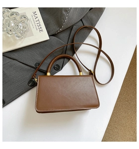 Detailed view of brown leather crossbody bag with golden hardware on a stylish background