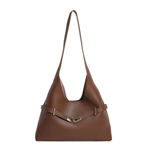 Borsa hobo vintage marrone con tracolla sottile ed elegante fibbia in metallo dorato