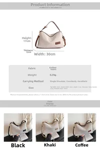 Detailed view of the lightweight knit shoulder bag with specific size and strap measurements