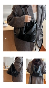 Détail montrant les bretelles réglables d'un sac cabas noir polyvalent en plusieurs modes
