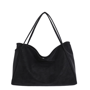 Minimalist large black suede tote bag with long double straps and a soft matte finish