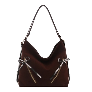 Brown large capacity suede backpack and tote bag with bow detail for women commuting
