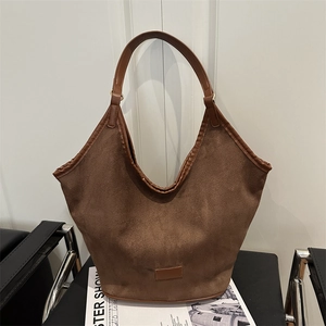 Minimalist deep brown suede Hobo shoulder bag with large capacity for women