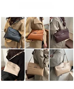 Collage of leather handbags showing vintage metallic locks and varied color options