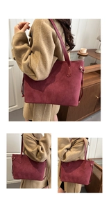 Dettaglio borsa tote bordeaux in pelle opaca con coulisse laterale e tracolla sottile