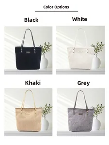 Corduroy tote bag color options showing black white khaki and grey minimalist styles