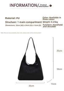 Detailed dimensions of the black PU shoulder bag with 35cm width and 39cm height