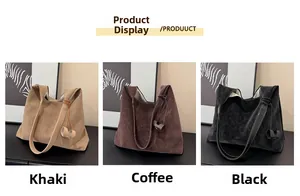 Detailed comparison of khaki, coffee, and black suede large capacity tote bags