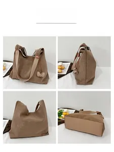 Detailed views of the large vintage coffee brown tote bag showing multiple angles