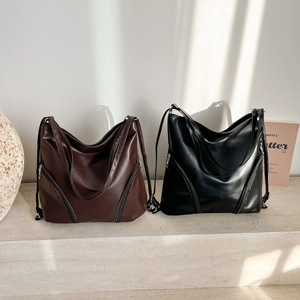 Sac À Épaule Hobo Pour Femmes Cuir PU Grande Capacité Décor De Fermeture Éclair Style Coréen Mode Fourre-Tout Décontracté
