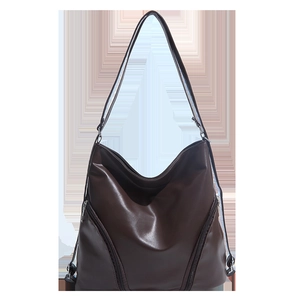 Sac hobo minimaliste en cuir PU marron avec double fermeture éclair et large bandoulière