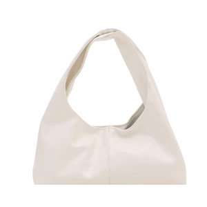 Minimalist beige hobo tote bag in smooth PU leather for daily commuting women
