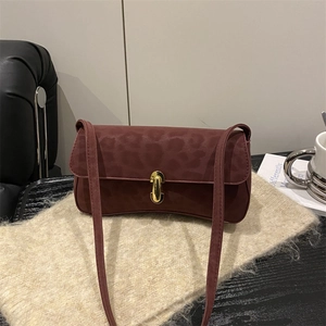 Burgundy leopard texture shoulder bag with golden oval clasp and long strap