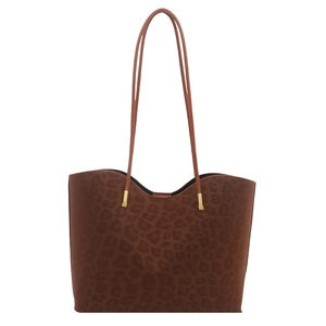 Retro leopard print tote bag with large capacity and dark brown shoulder straps
