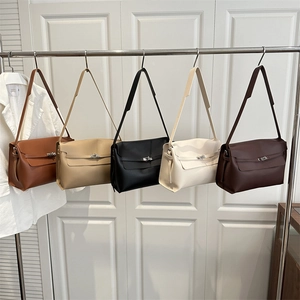Women Shoulder Bag PU Leather High Capacity Large Retro Flap Metal Rotary Lock Crossbody Office Commuter Handbag