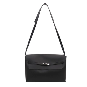 Minimalist black matte leather shoulder bag featuring a silver twist lock and flap design