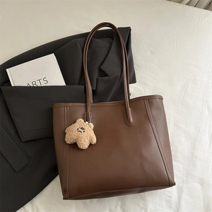 Vintage dark brown large tote bag in faux leather with star charm for office women