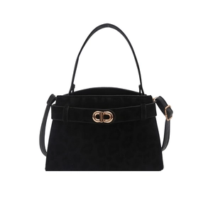 Chic black leopard print crossbody bag with golden CD metal buckle and top handle