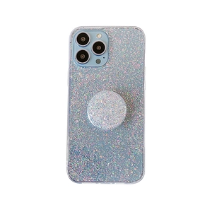 Custodia glitter blu chiaro per iPhone 16 Pro Max con supporto rotondo scintillante
