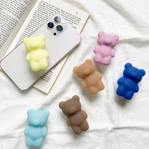Cute solid color bear-shaped retractable cell phone socket grip in multiple colors