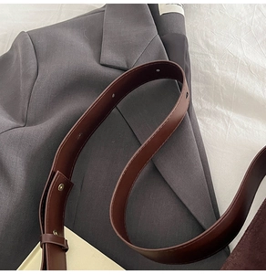 Detailed close-up of dark brown leather strap with metal buckle and suede texture
