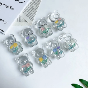 Transparent acrylic bear phone grip with colorful tulip flower patterns, 8 pieces set