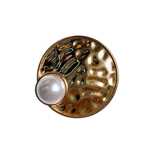 Collapsible gold hammered metal phone grip holder with large pearl accent for desktop