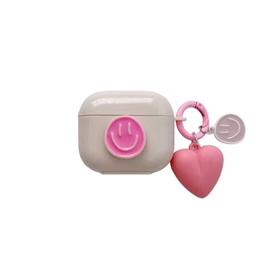 Pink heart smile face protective case for AirPods Pro with cute keychain charm