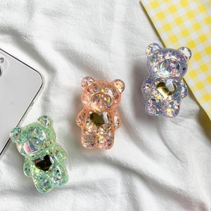 Supporto per telefono a forma di orso 3D con glitter in resina verde, arancione e viola