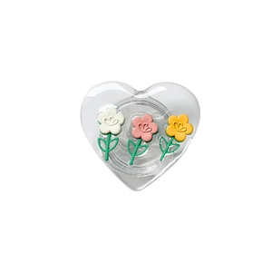 Clear heart-shaped phone socket with colorful 3D tulip flowers and stable stand
