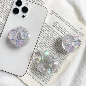 Iridescent Laser Resin Flower Butterfly Heart Expanding Phone Grip Foldable Stand Griptok Accessory For Smartphones