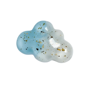 Cloud-shaped retractable phone grip with blue-white gradient resin and gold foil flakes
