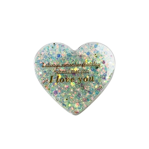 Glitter heart phone socket grip with iridescent sequins and gold romantic lettering
