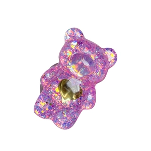 Supporto per telefono a forma di orso in resina viola con paillettes e cuore