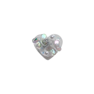Glittering heart phone grip with laser butterfly and pearl accents for mobile stability
