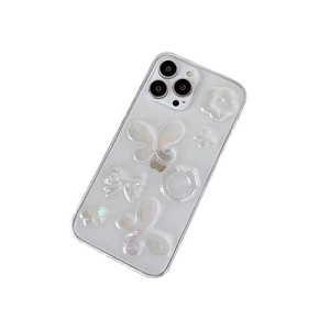 Laser holographic butterfly and flower clear case for iPhone 16 Pro with pearl 3D charms