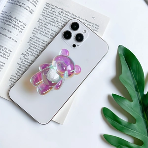 Support de téléphone ours holographique 3D avec boule de fourrure sur smartphone