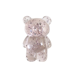 Cute transparent pink bear phone grip with glitter resin for stable desktop support