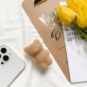 Cute light brown 3D bear pop socket grip for phone in matte silicone finish