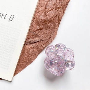 Support de téléphone patte de chat rose avec paillettes colorées et finition en résine