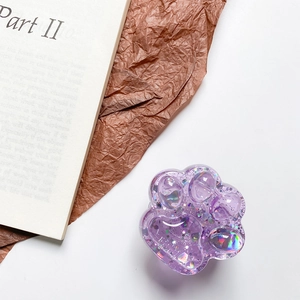 Support de téléphone patte de chat violette avec paillettes holographiques en résine