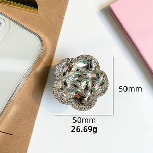 Luxury rhinestone flower phone grip stand with 50mm diameter and silver alloy finish