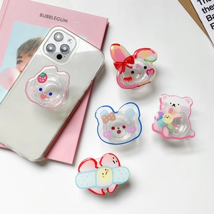Support De Téléphone Transparent Plastique Extensible Dessin Animé Lapin Ours Coeur Pour Smartphone