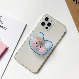 Coque iPhone transparente avec support rétractable mignon en forme d'ours bleu