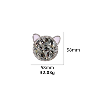 Detail view of cat ear rhinestone phone socket showing 58mm size and 32g weight