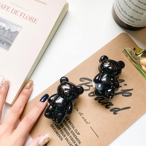 Bear Phone Grip Griptok Holder For Smartphones Resin With Gold Foil 3D Cute Animal Expanding Airbag Stand Black High Gloss