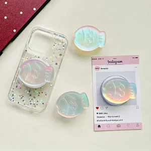 Support De Poignée De Téléphone Pliable En Forme De Poisson Irisé Fini Holographique Mat Socle D'Expansion