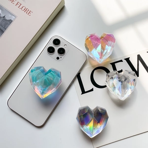 Holographic laser heart-shaped phone grip stand with geometric multifaceted design