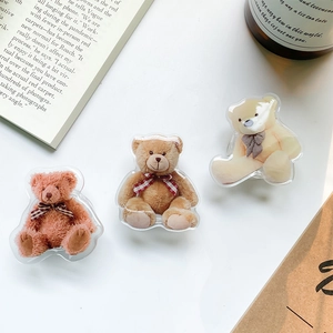 Set of three cute teddy bear acrylic pop sockets for phones in Korean aesthetic style